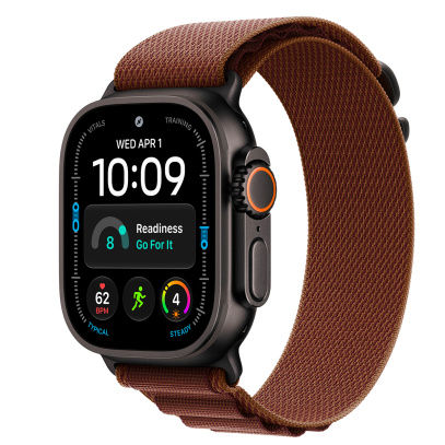 Apple Watch Ultra 4, 49 мм корпус из титана цвета «Black», ремешок Alpine Loop цвета «Burgundy» размера L