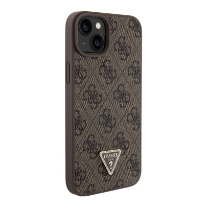Чехол Guess для iPhone 15 Plus PU 4G Triangle Diamond metal logo Hard (GUHCP15MP4TDPW) Коричневый