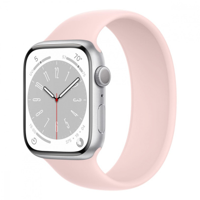 Apple Watch Series 8, 45 мм корпус из алюминия цвета «Silver», ремешок Solo Loop цвета «Chalk Pink»