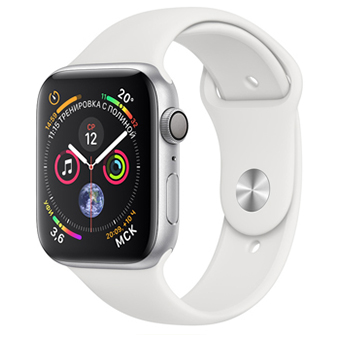 Apple Watch Series 4, 40 мм, корпус из алюминия серебристого цвета, спортивный ремешок белого цвета