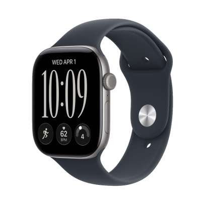 Apple Watch Series 12, 46 мм корпус из алюминия цвета «Space Gray», ремешок Sport Band размера S/M цвета «Navy Blue»