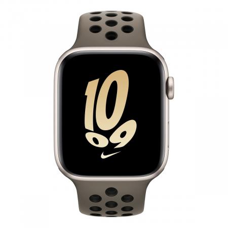 Apple Watch Nike SE (2022), 44 мм корпус из алюминия цвета «Starlight», ремешок Nike Sport Band размера S/M цвета «Olive Grey/Black»