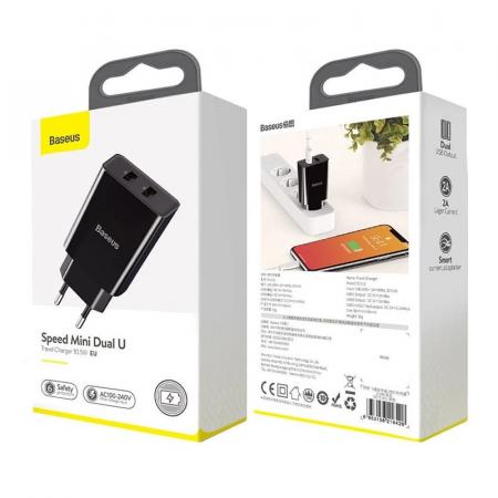 Зарядное устройство Baseus Speed Mini Dual USB Charger 10,5 Вт TC-012 (CCFS-R01), черный