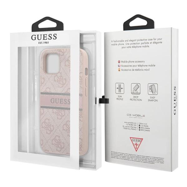Чехол Guess для iPhone 14 PU 4G Stripe printed logo Hard (GUHCP14S4GDPI) Розовый