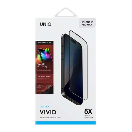 Защитное стекло для iPhone 16 Pro Max Uniq  OPTIX Vivid (true colors) +Dust Filter Clear/Black (+installer)