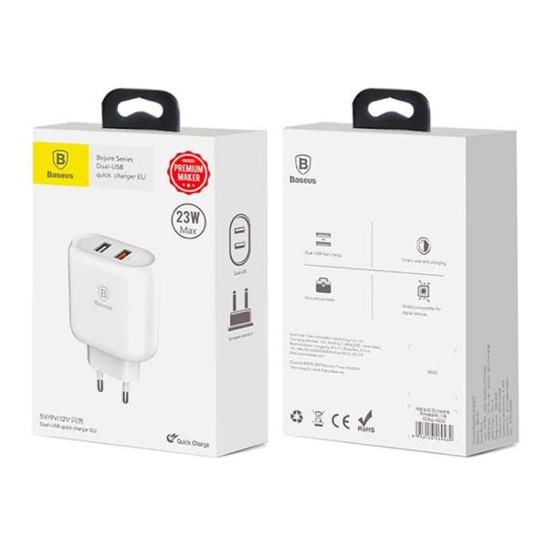 Зарядное устройство USB Baseus 2 USB Quick Charge 23 Вт Bojure Series (CCALL-AG02), белый
