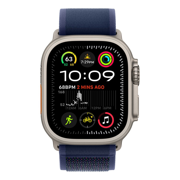 Apple Watch Ultra 2 (2024), 49 мм корпус из титана цвета «Natural», ремешок Trail Loop размера M/L цвета «Blue»