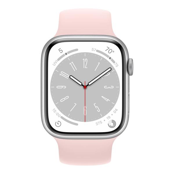 Apple Watch Series 8, 45 мм корпус из алюминия цвета «Silver», ремешок Solo Loop цвета «Chalk Pink»