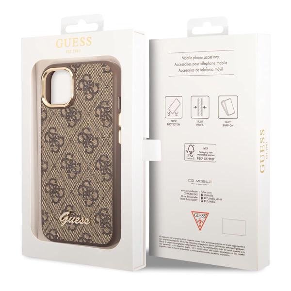 Чехол Guess для iPhone 14 CG Mobile PU 4G Script metal logo Hard (GUHCP14SHG4SHW) Коричневый