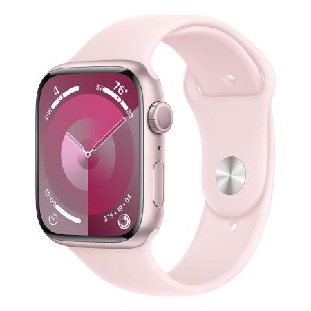 Apple Watch Series 9, 45 мм корпус из алюминия цвета «Pink», ремешок Sport Band размера S/M цвета «Light Pink»