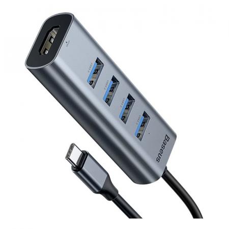 Переходник Baseus для MacBook HUB Enjoy series (Type-C to USB3.0*4+HDMI) (CAHUB-N0G) Deep Grey, темно-серый