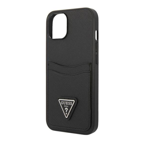 Чехол Guess для iPhone 14 Plus PU Saffiano Double cardslot Metal triangle logo Hard (GUHCP14MPSATPK) Черный