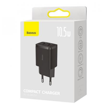 Зарядное устройство Baseus Compact Charger 2 USB-A 10,5 Вт CCXJ010201 (CCCP10UE), черный
