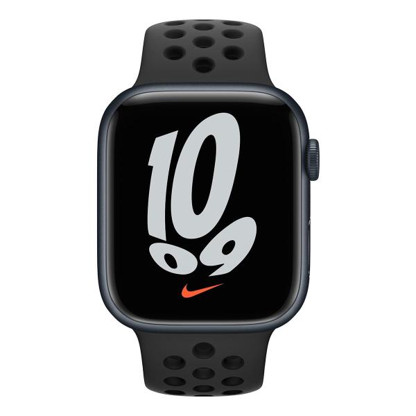Apple Watch Nike Series 7, 45 мм корпус из алюминия цвета «тёмная ночь», спортивный ремешок Nike цвета «антрацитовый/чёрный»