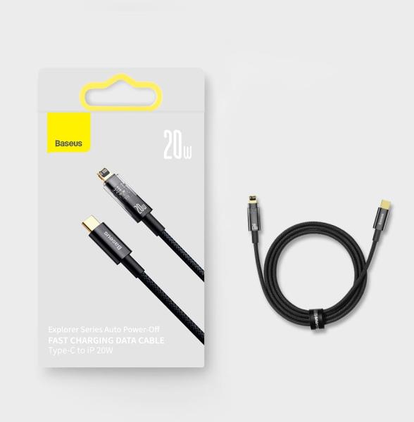 Кабель Baseus Explorer Series Auto Power-Off Fast Charging Type-C – Lightning, 20W, 1 м (CATS000001) Черный