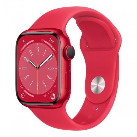 Apple Watch Series 8, 41 мм корпус из алюминия цвета (PRODUCT)RED™, ремешок Sport Band размера S/M цвета (PRODUCT)RED™
