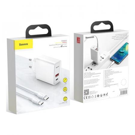 Зарядное устройство USB Type-C с кабелем Baseus Quick Charge 30 Вт Speed Series разъем USB Type-C (TZCAFS-A02), белый