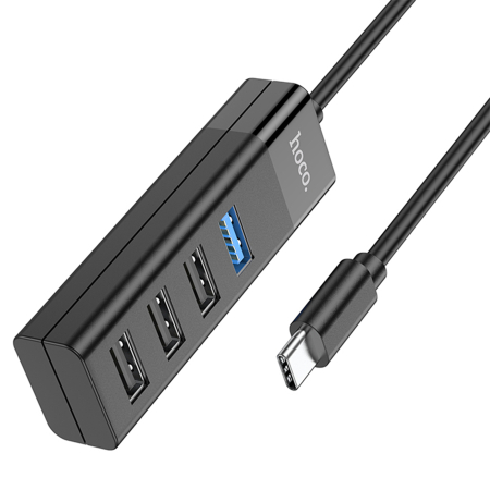 USB-хаб hoco. 4в1 Type-C на USB 3.0 + 3 USB 2.0 (HB25T) Черный