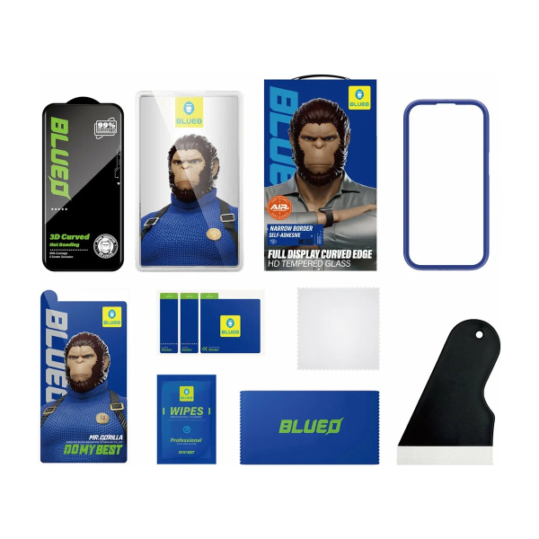 Защитное стекло для iPhone 17 Pro/17/16 Pro BlueO Self-Adhensive +installer 3D (BL067) Black, чёрный