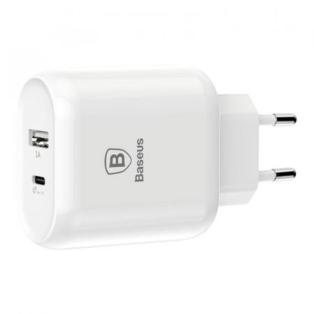Зарядное устройство USB Type-C с кабелем Baseus (2 USB) Quick Charge 32 Вт 5V/9V/12V Bojure Series разъем Lightning (TZTUN-BJ02), белый