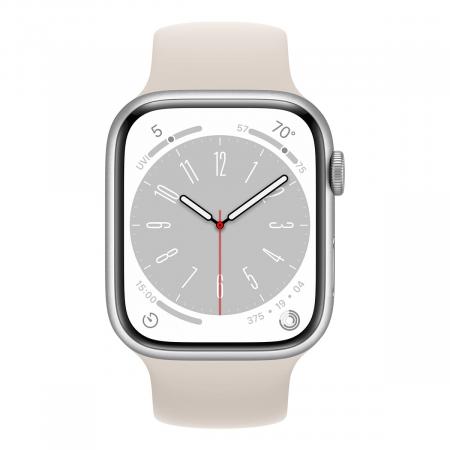 Apple Watch Series 8, 45 мм корпус из алюминия серебристого цвета, ремешок цвета «Starlight»