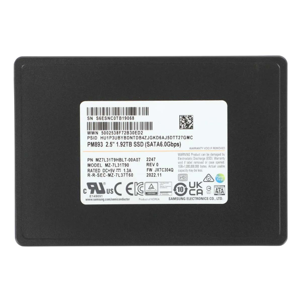 SSD накопитель Samsung PM893 1920Gb 2.5" SATA III (3D TLC)