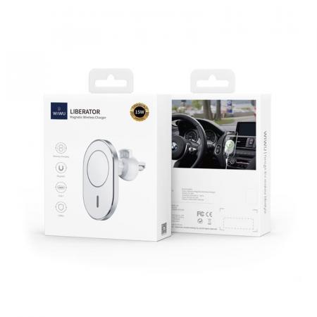 Автодержатель с функцией беспроводной зарядки WiWU Magnetic Attached Wireless Charger Car mount 15W (CH-306) Белый