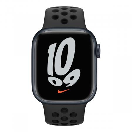 Apple Watch Nike Series 7, 41 мм корпус из алюминия цвета «тёмная ночь», спортивный ремешок Nike цвета «антрацитовый/чёрный»