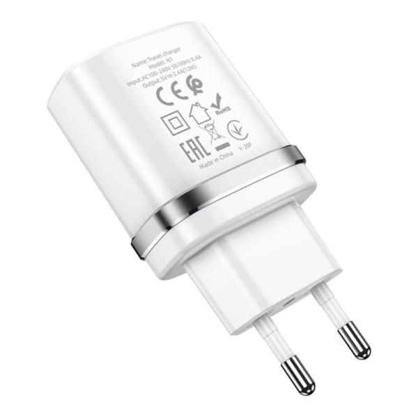 Зарядное устройство hoco. USB Indicator single port safety charger (N1), белый