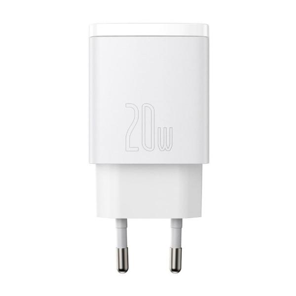 Зарядное устройство Baseus Compact Quick Charger USB-A + USB Type-C 20 Вт EU (CCXJ-B02), белый