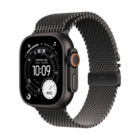 Apple Watch Ultra 3 (2025), 49 мм корпус из титана цвета «Black», ремешок Titanium Milanese Loop размера S цвета «Black»