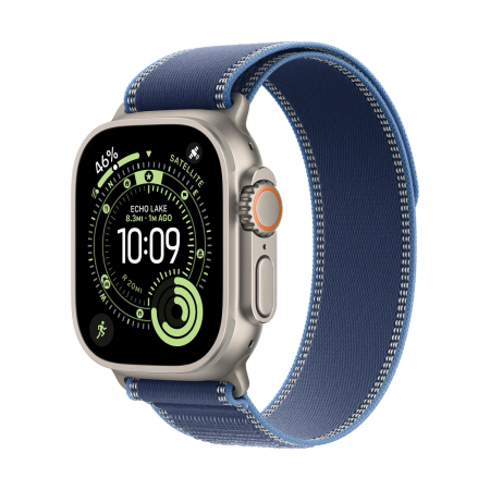 Apple Watch Ultra 3 (2025), 49 мм корпус из титана цвета «Natural», ремешок Trail Loop размера M/L цвета «Blue/Bright Blue»