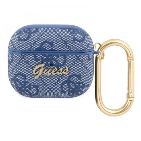 Чехол для Airpods 3 Guess PU leather 4G с карабином и металлическим логотипом (GUA34GSMB) Синий
