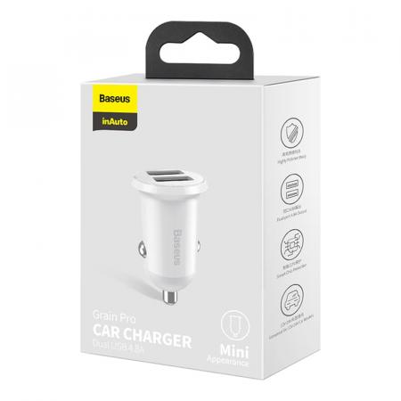 Автомобильное зарядное устройство Baseus car charger Grain Pro Dual USB 4.8A (CCALLP-02) Белый