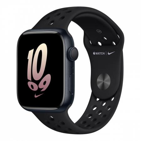 Apple Watch Nike Series 8, 45 мм корпус из алюминия цвета «Midnight», ремешок Nike Sport Band размера S/M цвета «Black/Black»