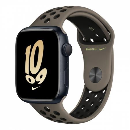 Apple Watch Nike Series 8, 45 мм корпус из алюминия цвета «Midnight», ремешок Nike Sport Band размера S/M цвета «Olive Grey/Black»