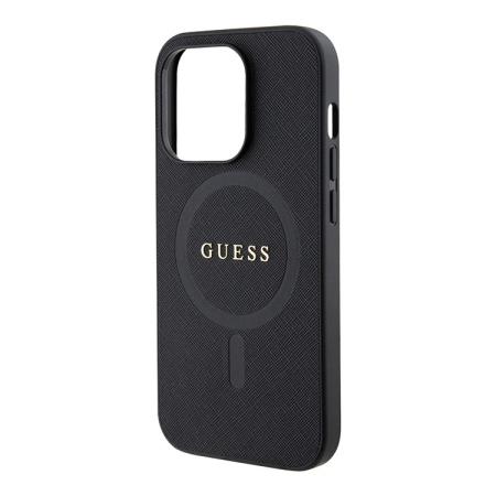 Чехол Guess для iPhone 15 Pro с MagSafe PU Saffiano with metal logo Hard (GUHMP15LPSAHMCK) Черный