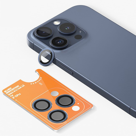 Защитное стекло для камеры iPhone 15 Pro Max BLUEO Original metal frame Синий