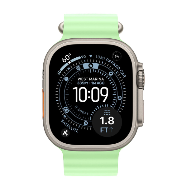 Apple Watch Ultra 3 (2025), 49 мм корпус из титана цвета «Natural», ремешок Ocean Band цвета «Neon Green»