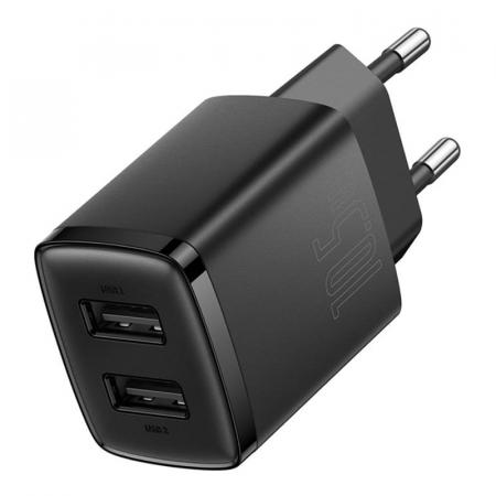 Зарядное устройство Baseus Compact Charger 2 USB-A 10,5 Вт CCXJ010201 (CCCP10UE), черный